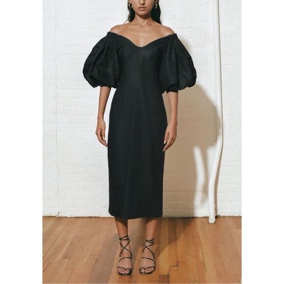 Mara Hoffman Midi Linen-Blend Namari Puff-Sleeve Dress - Picture 2 of 11